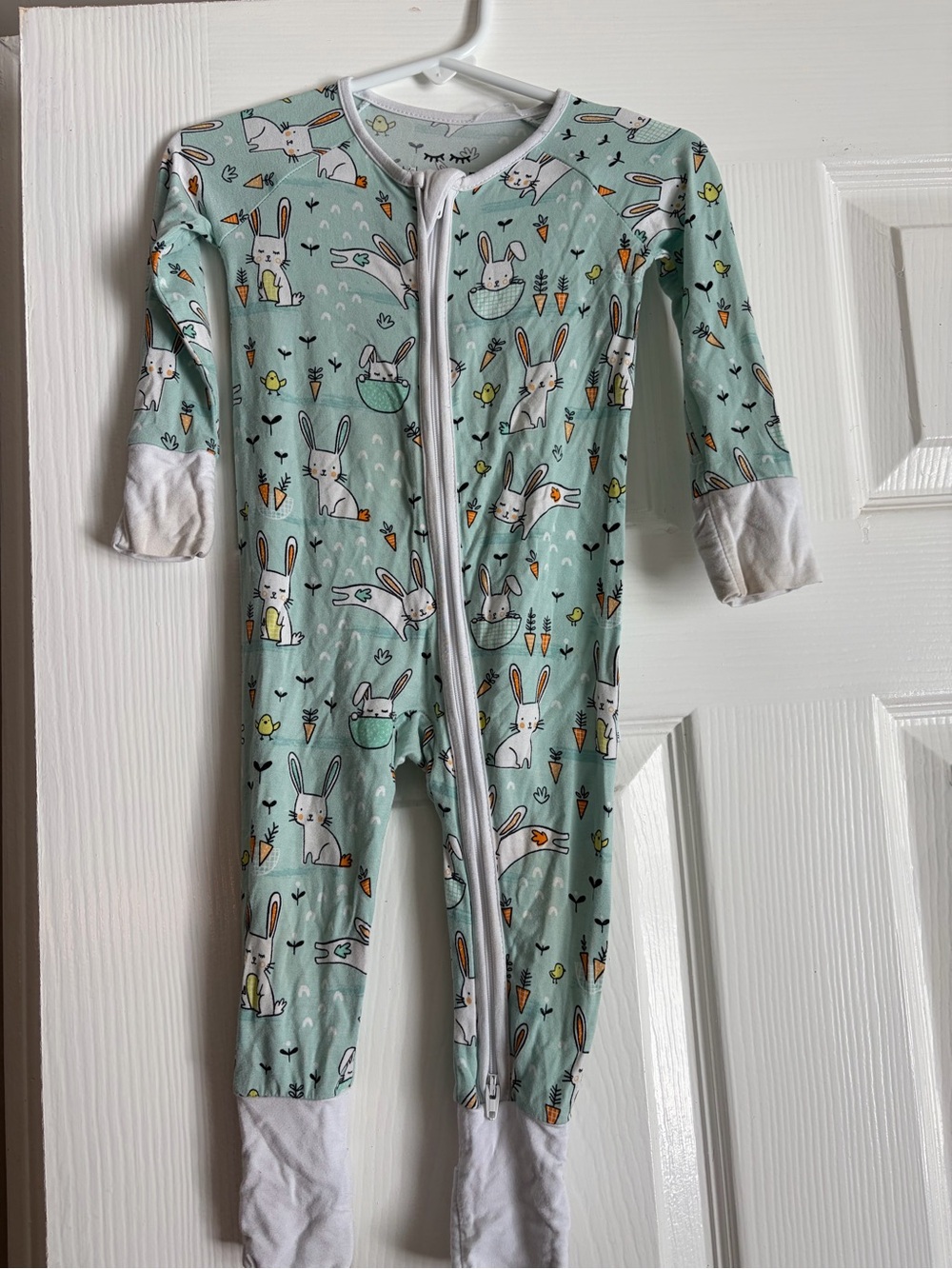 Little Sleepies One-Piece Zipper Pajama - Mint Bunny Print